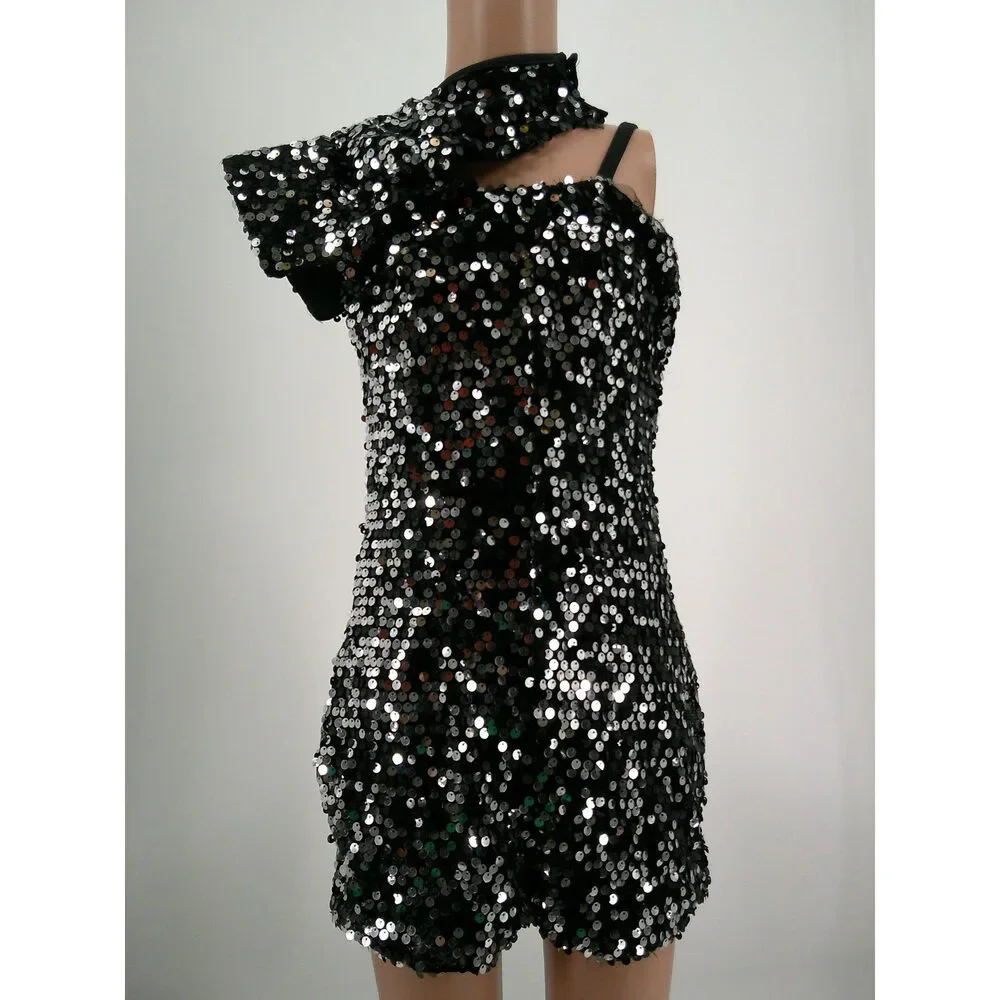 Pre-Owned Dance Costume Kelle  Large Child Black Sparkle Jazz Sequins